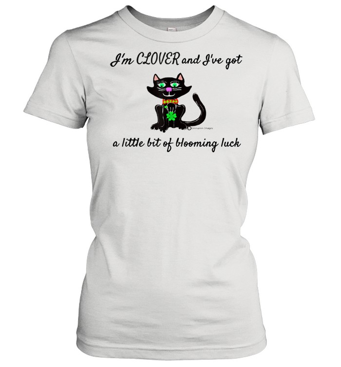 Clover the Cat hover over a Four Leaf Blooming Green Clover shirt Classic Women's T-shirt