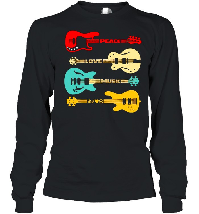 Peace Love Music Bass Guitar T-shirt Long Sleeved T-shirt