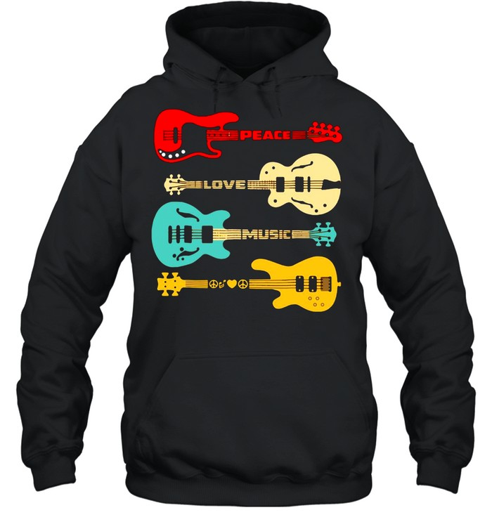 Peace Love Music Bass Guitar T-shirt Unisex Hoodie