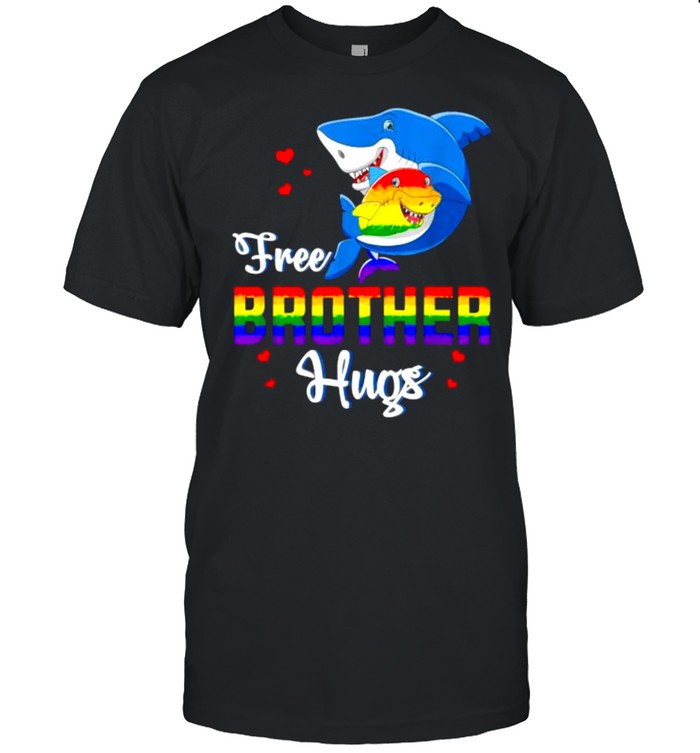 Shark Free Brother Hugs LBGT Rainbow Heart Gay Pride Month T-Shirt