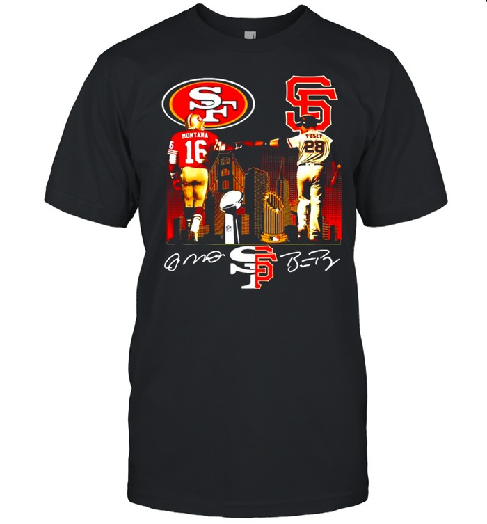 San Francisco 49ers Joe Montana and San Francisco Giants Buster Posey signature shirt Classic Men's T-shirt