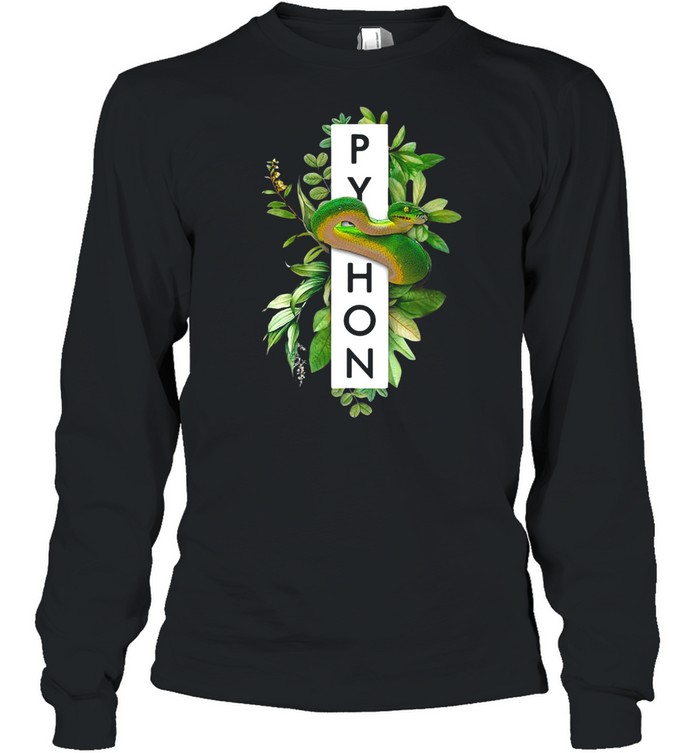 Green Tree Python Tropical Plant Print T-shirt Long Sleeved T-shirt