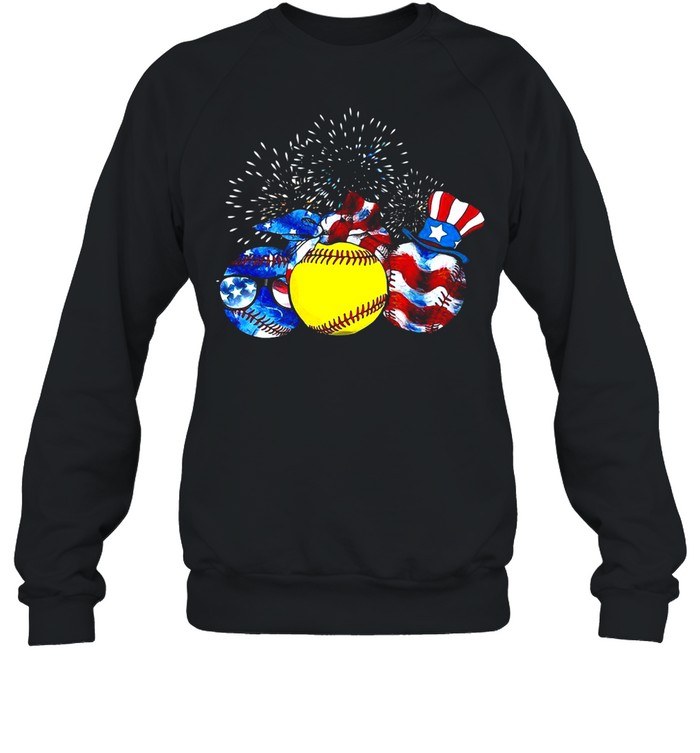Softball American Flag Independence Day T-shirt Unisex Sweatshirt