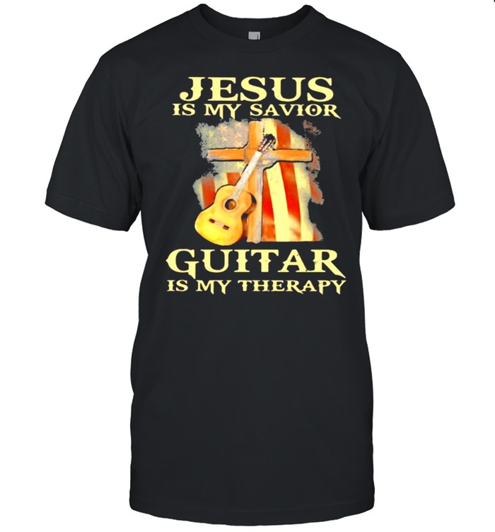 Jesus Is My Savior Guitar Is My Therapy American Flag Shirt