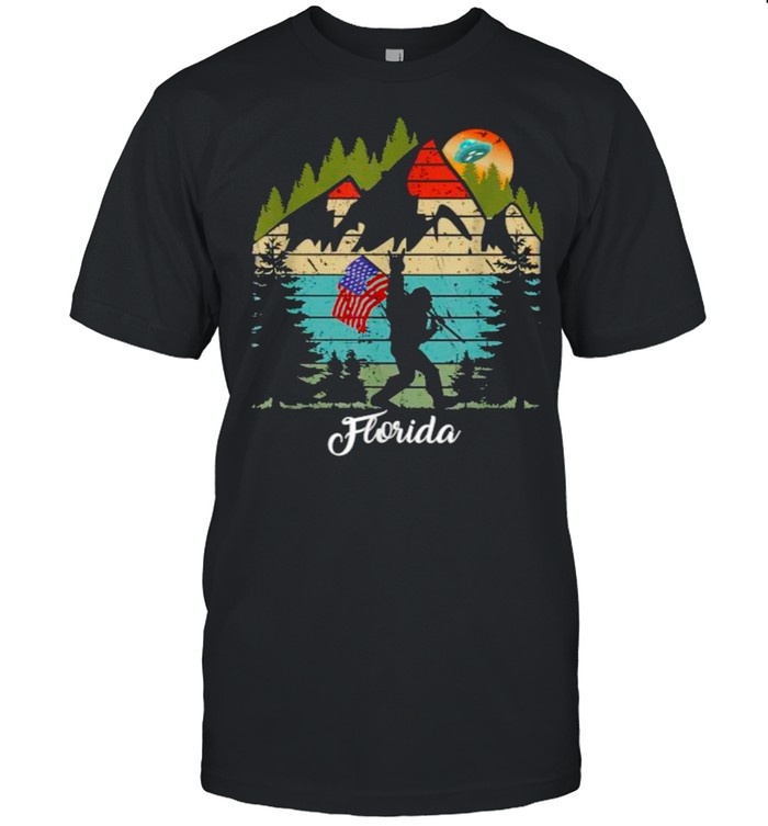 Biscayne Florida Bigfoot Hiking Sunset Vintage T-Shirt