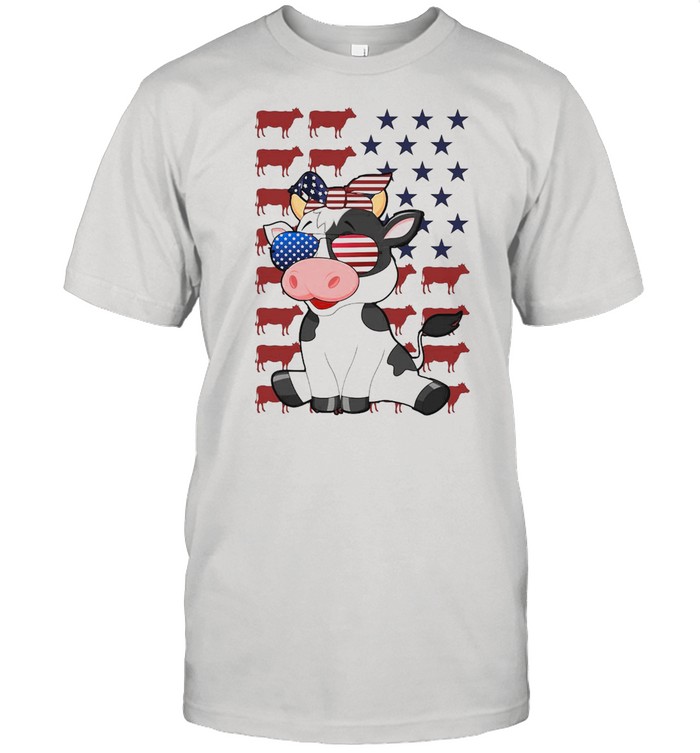 American Flag Cow Independence day Farmer T-shirt