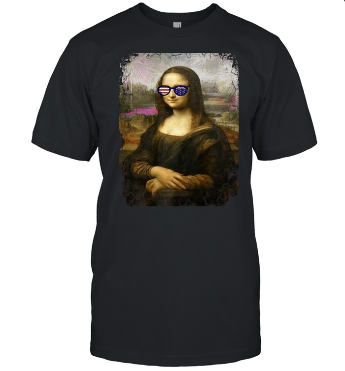 Art Meme Mona Lisa American Flag Sunglasses T-shirt Classic Men's T-shirt