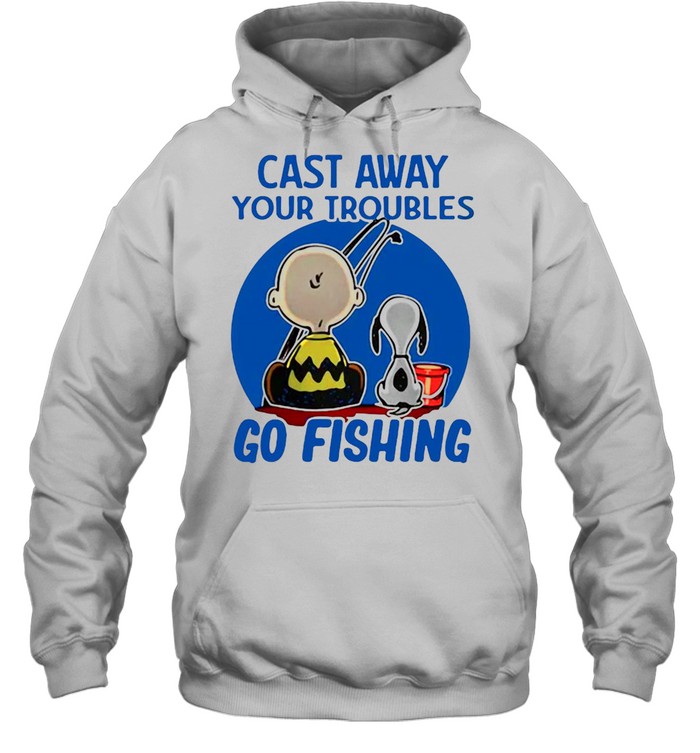 Snoopy Charlie Brown Cast Away Your Troubles Go Fishing T-shirt