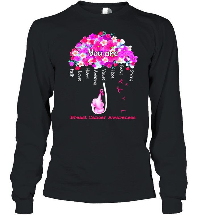 You Are Strong Breast Cancer Awareness Elephant Flower Long Sleeved T-shirt