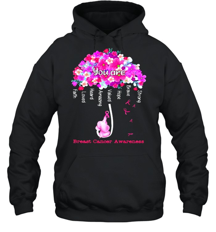 You Are Strong Breast Cancer Awareness Elephant Flower Unisex Hoodie