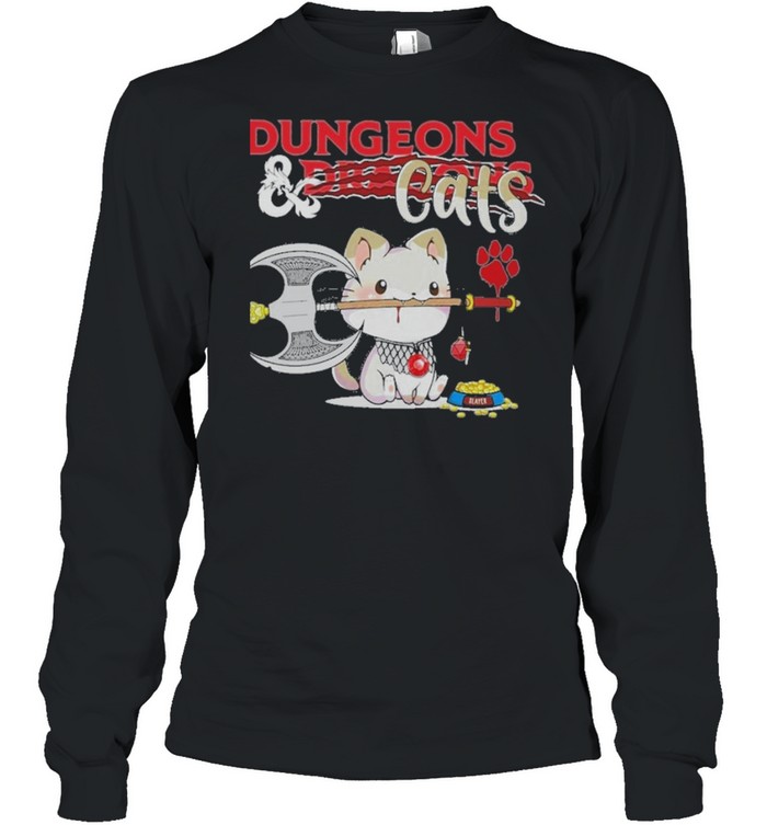 Dungeons dragon and cat shirt Long Sleeved T-shirt