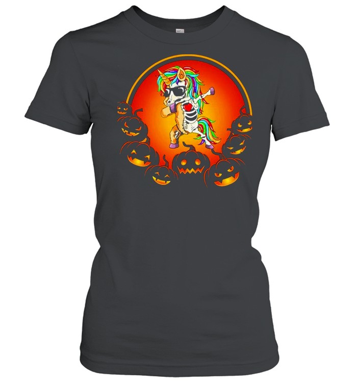 Halloween Dabbing Unicorn Dancing Sunglasses Skeleton Rainbow For Kids Boys Girls shirt Classic Women's T-shirt