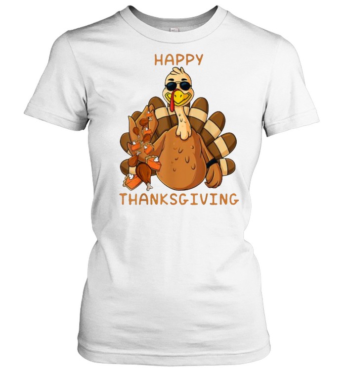 Happy Thanksgiving Turkey Throwing Food T- Classic Women's T-shirt