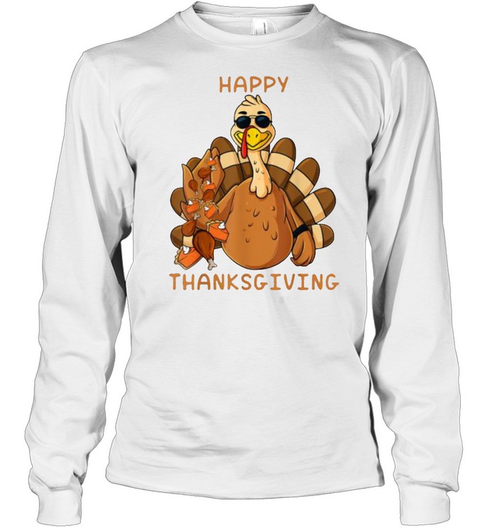 Happy Thanksgiving Turkey Throwing Food T- Long Sleeved T-shirt