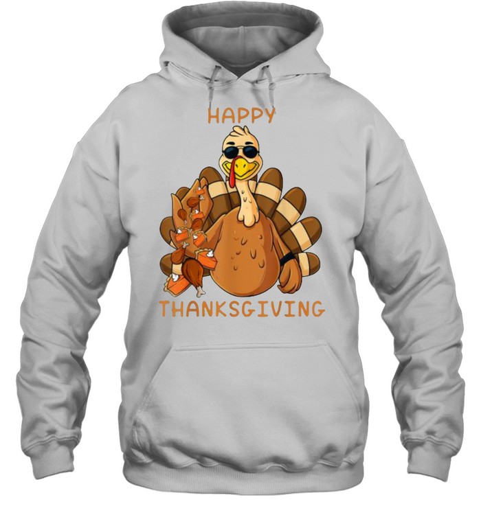 Happy Thanksgiving Turkey Throwing Food T- Unisex Hoodie