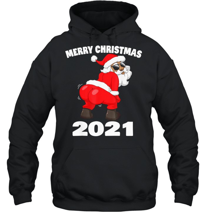 Twerking African American Santa Claus Merry Christmas 2021 shirt Unisex Hoodie