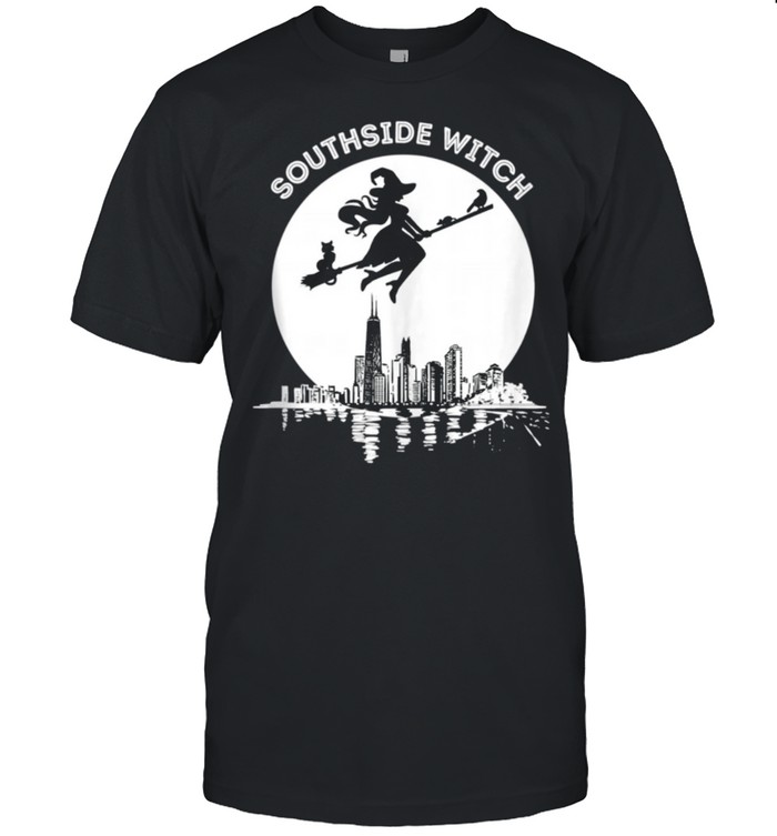 Chicago Windy City Southside Witch Flying Moonlight Skyline shirt
