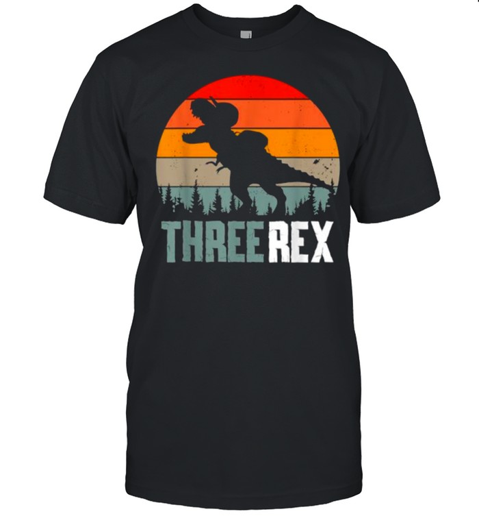 Three Rex 3rd Birthday Boy T Rex Dinousar 3 Years Old Vintage Sunset T-Shirt