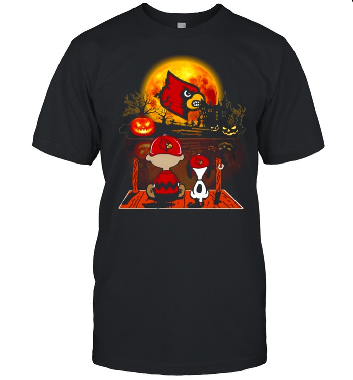 Snoopy and Charlie Brown Pumpkin Louisville Cardinals Halloween Moon shirt  - Kingteeshop