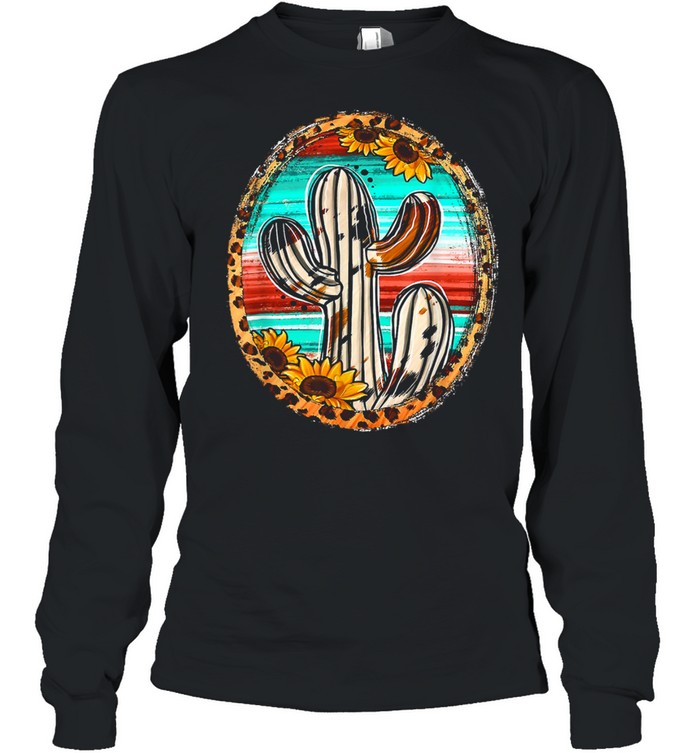 Cowhide Texas Cactus Serape Western Rodeo Cowgirl Horse Girl Long Sleeved T-shirt