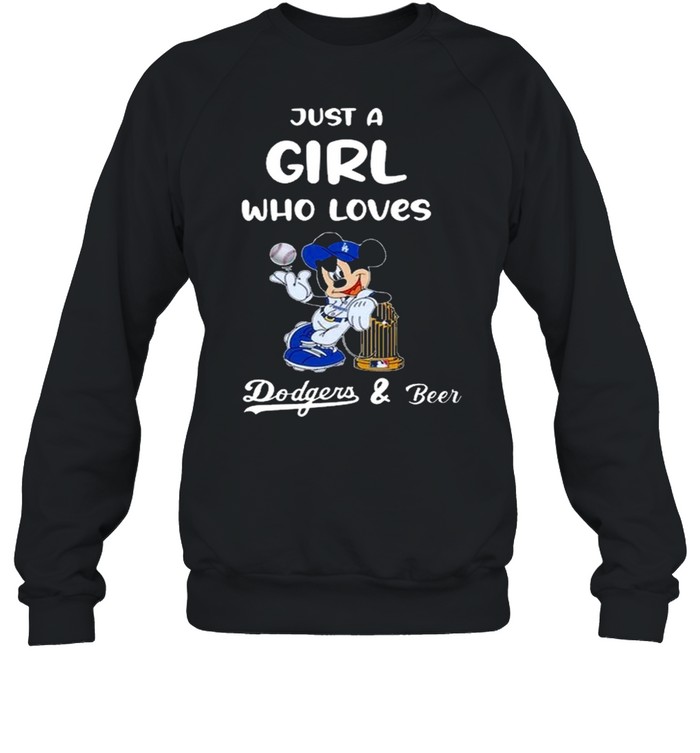 Mickey Mouse Just A Girl Who Loves Los Angeles Dodgers And Beer Shirt,  hoodie, sweater, long sleeve and tank top