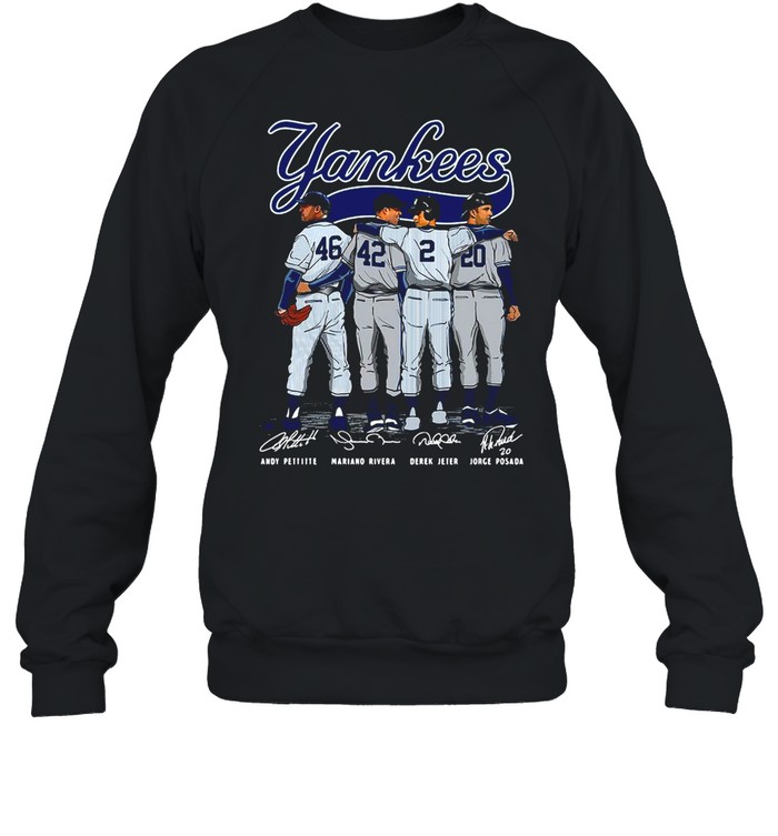 New York Yankees Andy Pettitte Mariano Rivera Derek Jeter Hall Of Fame  Signatures Shirt - Kingteeshop