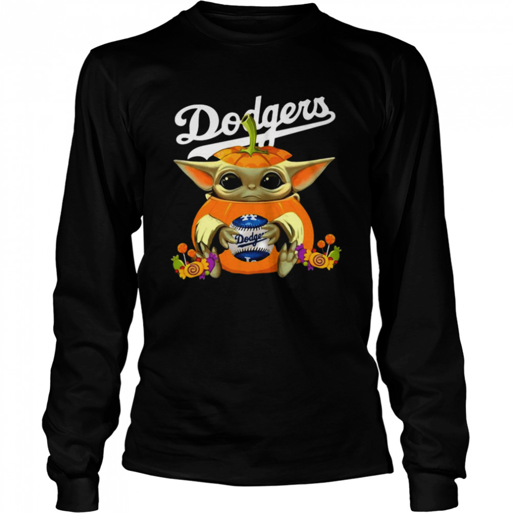 Baby Yoda Pumpkin Hug Los Angeles Dodgers Halloween Shirt