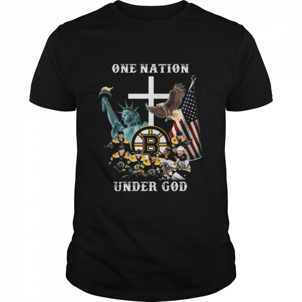 Boston Bruins Hockey Teams One Nation Under God Signatures  Classic Men's T-shirt