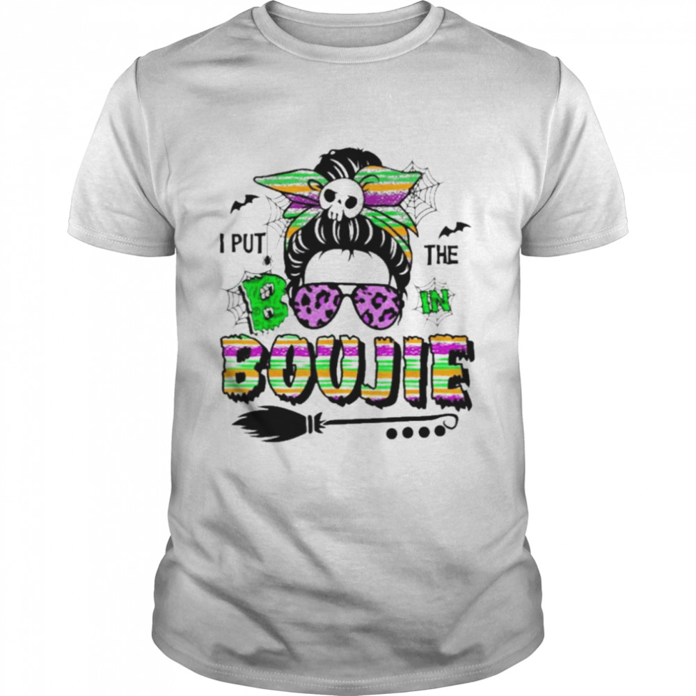 I Put The Boo In Boujie Skull Messy Bun Leopard Halloween  Classic Men's T-shirt