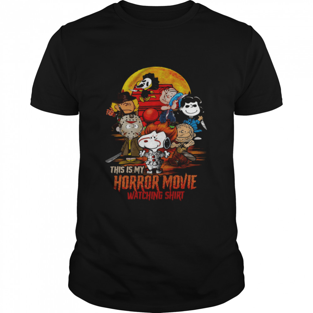 The Peanuts Characters And Snoopy This Is My Horror Movie Watching Halloween T-shirt Classic Men's T-shirt