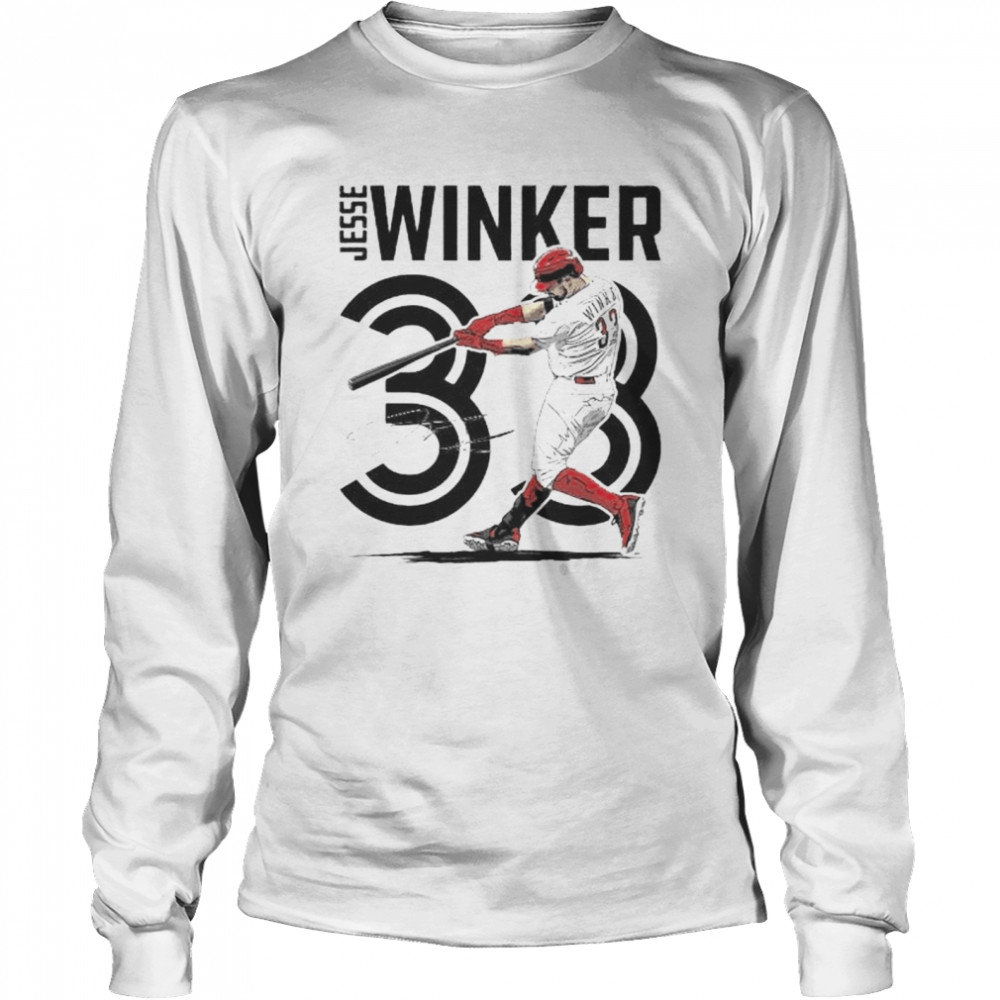 Cincinnati Reds Jesse Winker #33 inline signature shirt Long Sleeved T-shirt