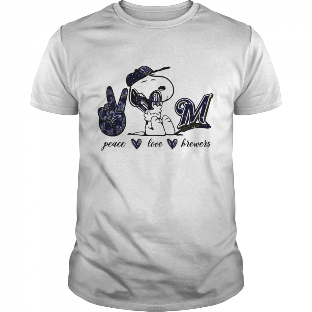 Snoopy Peace Love Milwaukee Brewers Shirt - ReviewsTees