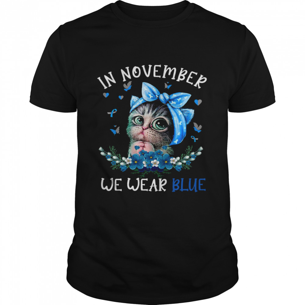 Cat In November We Wear Blue Shirt