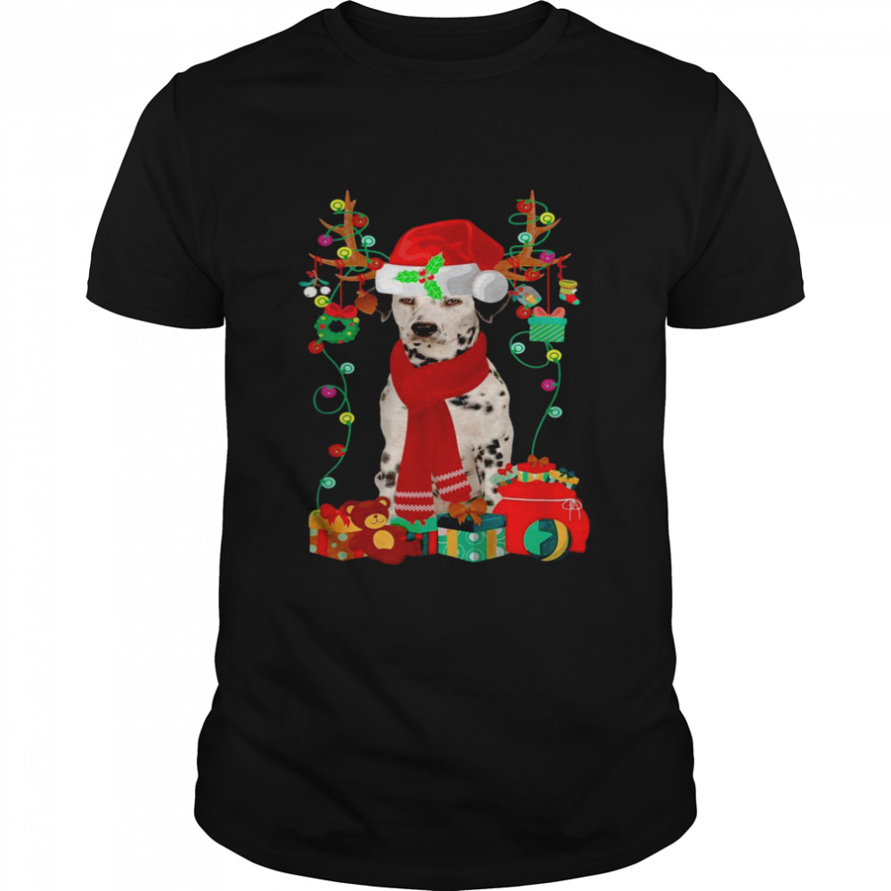 Christmas Santa And Lights Dog Dalmatian Xmas Shirt