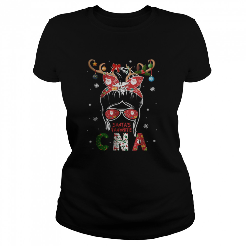 Messy Bun Hair Christmas Present Santa’s Favorite CNA T- Classic Women's T-shirt