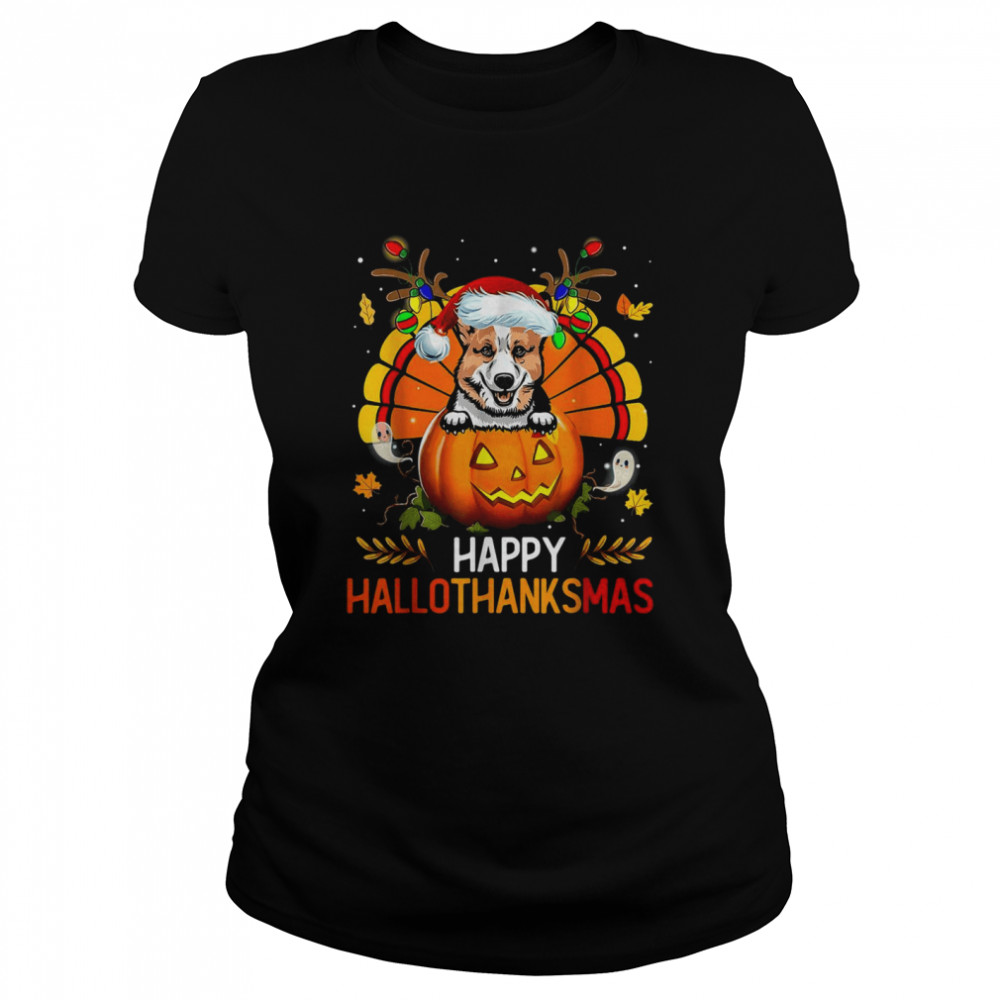 Welsh Corgi Happy Hallothanksmas Halloween Thanksgiving Classic Women's T-shirt