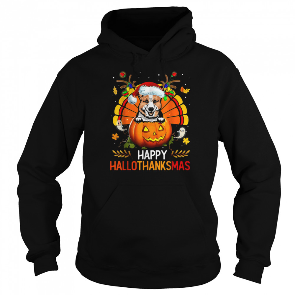 Welsh Corgi Happy Hallothanksmas Halloween Thanksgiving Unisex Hoodie