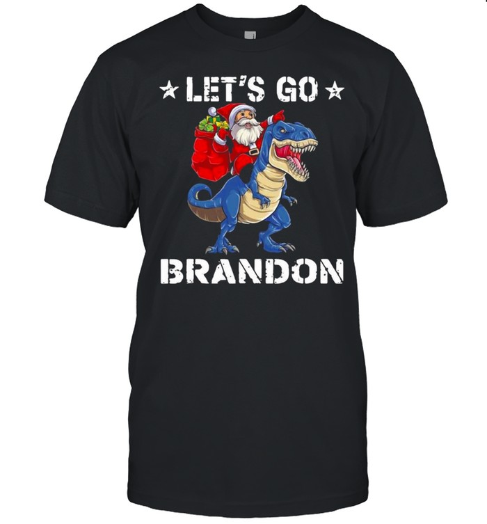 Merry Christmas Santa Claus Riding Dinosaurs Let's Go Brandon  Classic Men's T-shirt