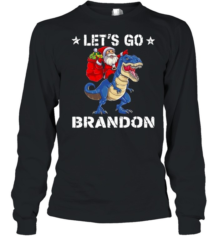 Merry Christmas Santa Claus Riding Dinosaurs Let's Go Brandon Long Sleeved T-shirt