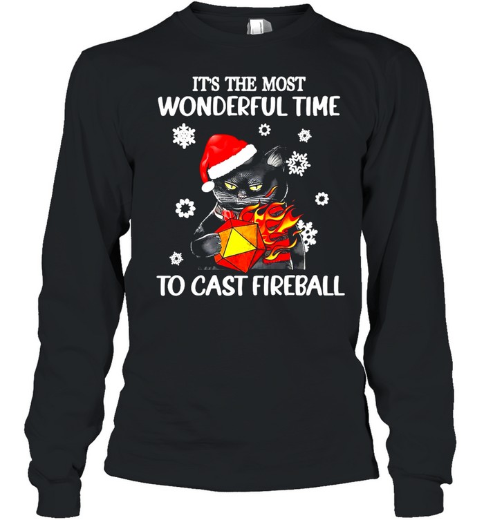 Santa Black Cat It’s The Most Wonderful Time To Cast Fireball Christmas Sweater T-shirt Long Sleeved T-shirt