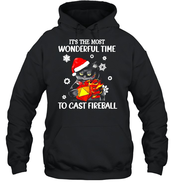 Santa Black Cat It’s The Most Wonderful Time To Cast Fireball Christmas Sweater T-shirt Unisex Hoodie