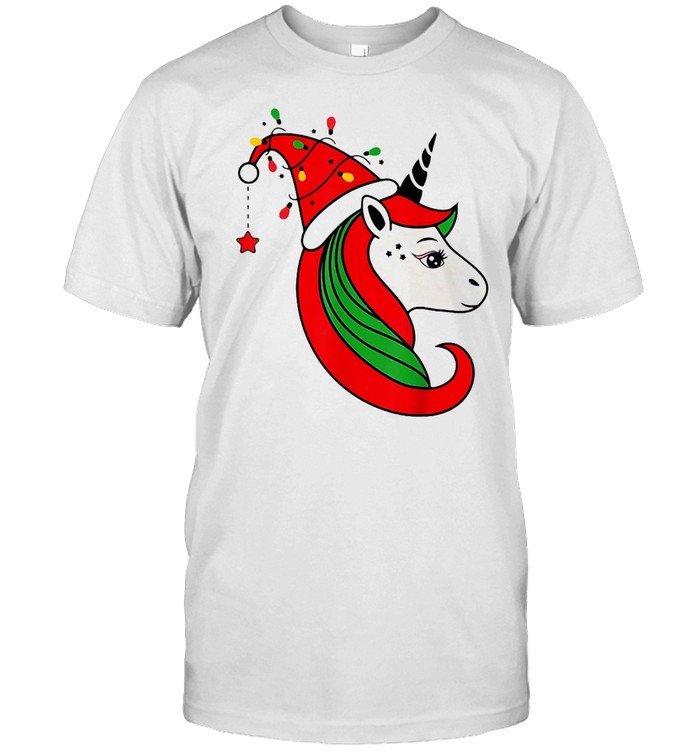 Santa Hat Unicorn Christmas Lights Xmas Girls Kids Pajama Sweater T-shirt Classic Men's T-shirt