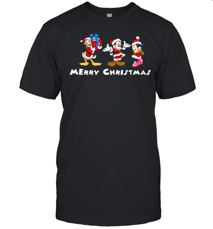 Mickey mouse and Minnie mouse and Duck Santa Merry Christmas shirt Classic Men's T-shirt