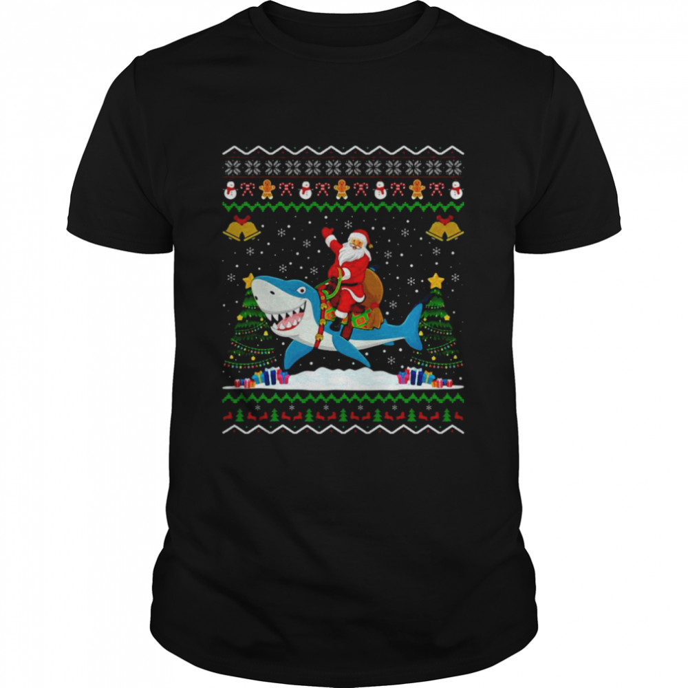 Shark Ugly Xmas Gift Santa Riding Shark Christmas Sweater T-shirt
