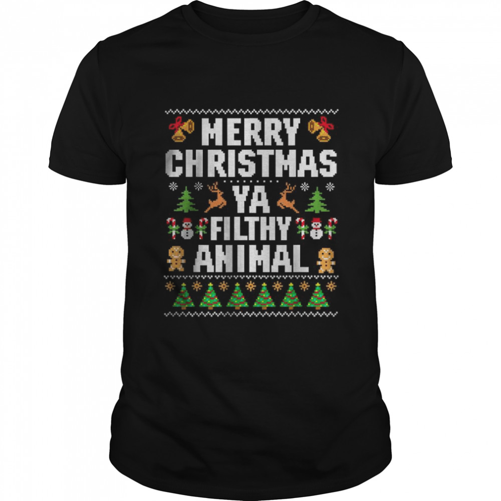 Merry Christmas Animal Filthy Ya Ugly Sweater Style Matching T-Shirt