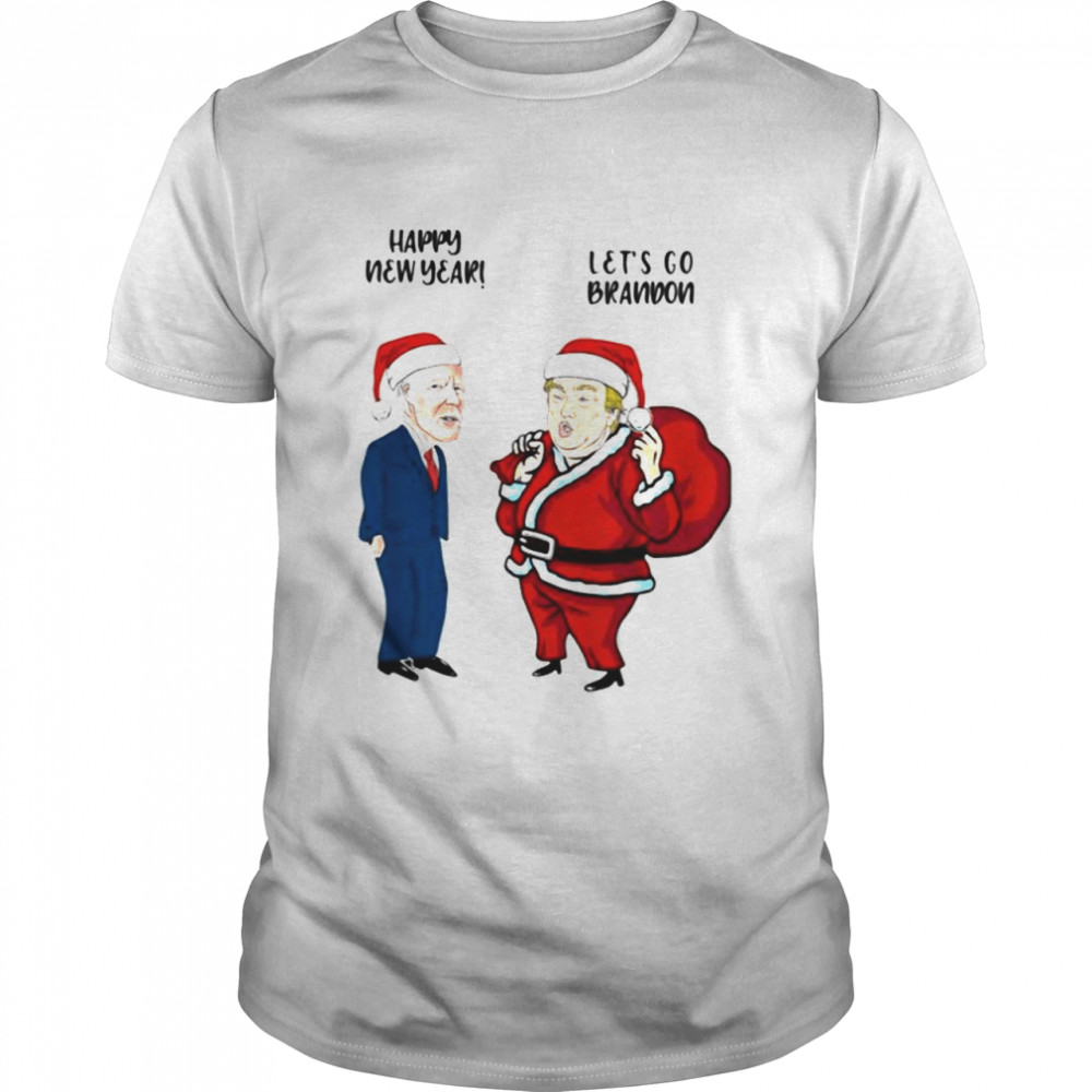 Santa Joe Biden Happy New Year 2022 And Santa Donald Trump let's go brandon Christmas shirt