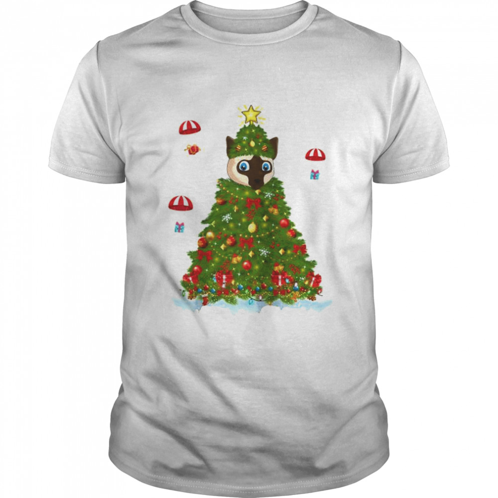 Xmas Lights Matching Family Siamese Cat Christmas Tree  Classic Men's T-shirt