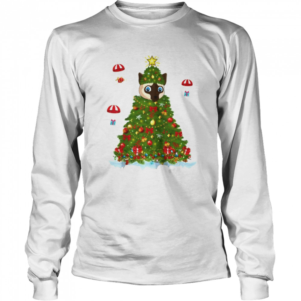 Xmas Lights Matching Family Siamese Cat Christmas Tree  Long Sleeved T-shirt