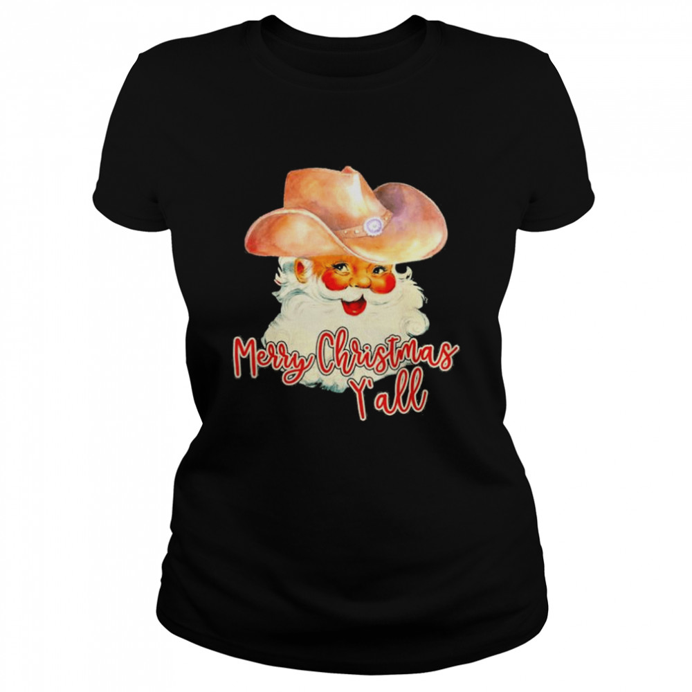 Santa Claus Merry Christmas Yall Western Country Cowboy shirt Classic Women's T-shirt