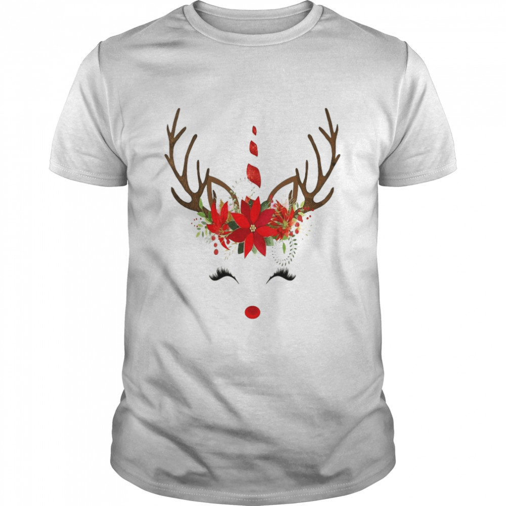 Christmas Reindeer Unicorn Face Holiday Poinsettia Sweater  Classic Men's T-shirt